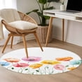 thumbnail image 5 of Round Area Rug 4ft, Watercolor Pink Yellow Flowers Non-Shedding Washable Area Rug, Country Floral Art Non Slip Low-Profile Circle Rugs for Living Room, Bedroom Dining Room, 5 of 9