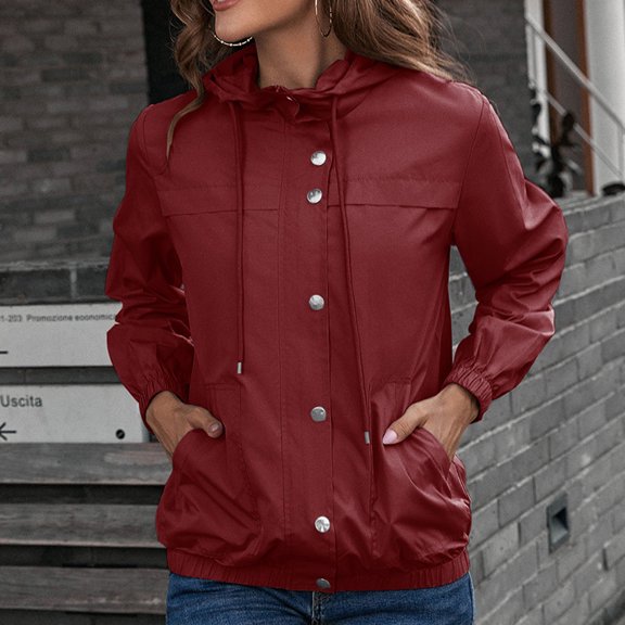 purcolt Women's Hooded Rain Jacket, Outdoor Long Sleeve Windbreaker Waterproof Lightweight Breathable Reflective Duty Raincoat Casual Solid Color Windbreaker with Pockets