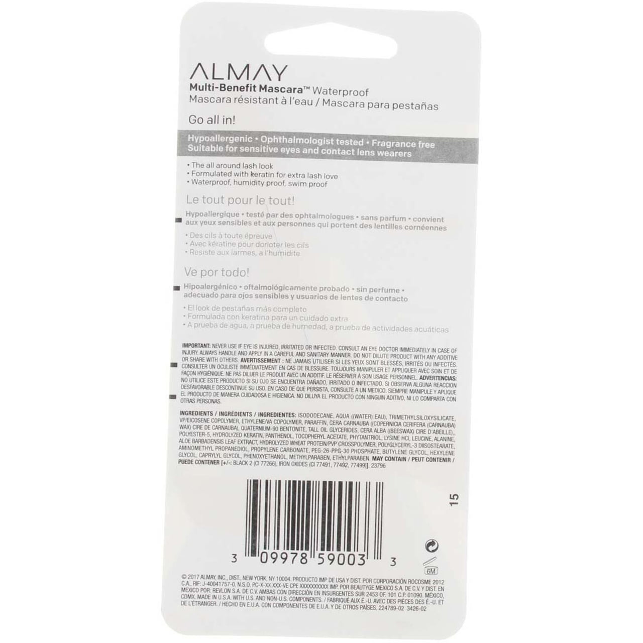 Almay One Coat Multi-Benefit Waterproof Mascara, Black 0.24 oz (Pack of 4)