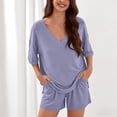 thumbnail image 4 of LEWKW Lounge Sets for Women 2 Piece Shorts Outfits Oversized V Neck Ribbed Knit Top & Bottoms Casual Summer Sleepwear Soft Comfy Pajamas Matching Pjs, 4 of 4