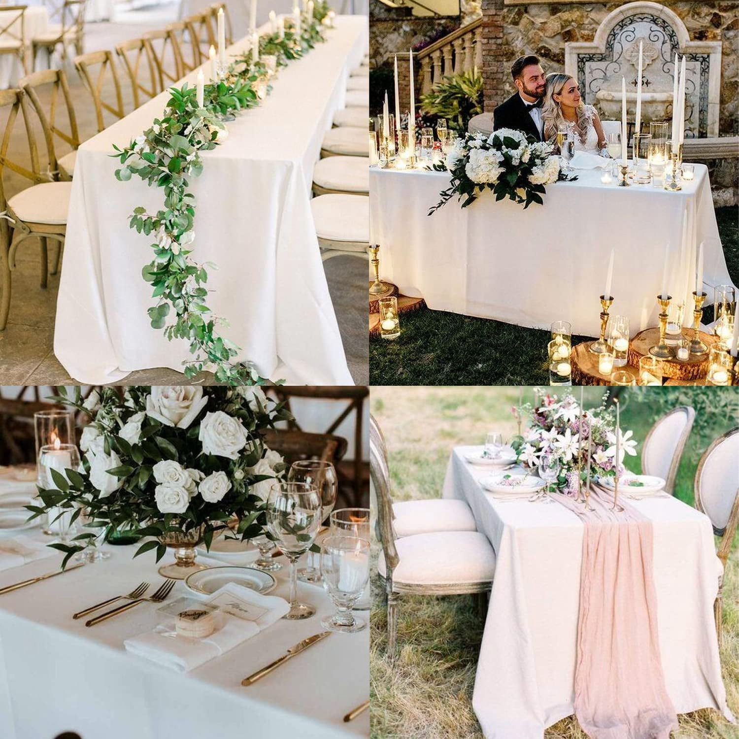6 Pack White Table Cloth Rectangle Table 60 x 84 Inch Tablecloths for 6 Foot Rectangle Tables. Stain and Winkle Resistant Polyester Washable WhiteTable Cloths for Parties Wedding Dining