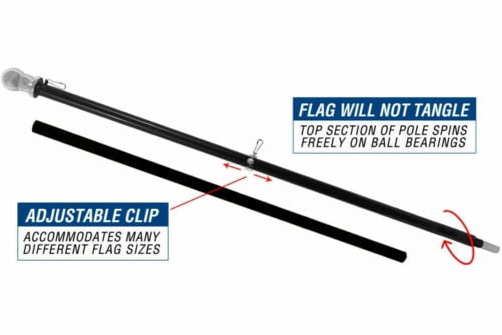 Black 6ft Flag Pole Tangle Free FlagPole Spinning Residential Wall (Pole Only)