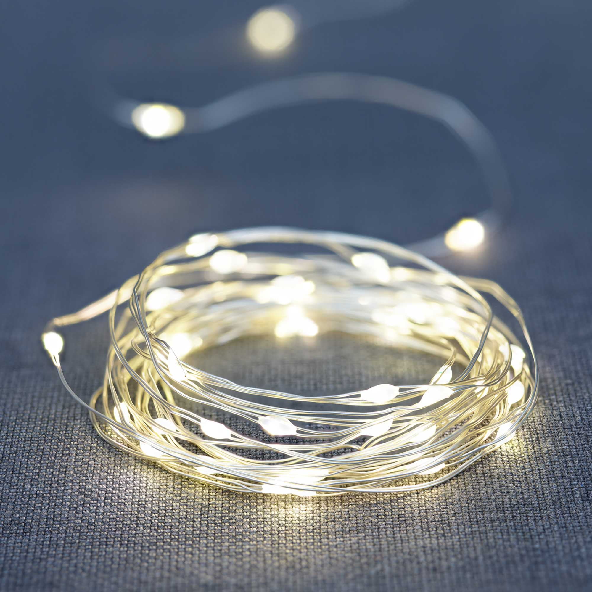 Mainstays 50-Count Battery-Operated Warm White LED Wire Lights, 8 Modes