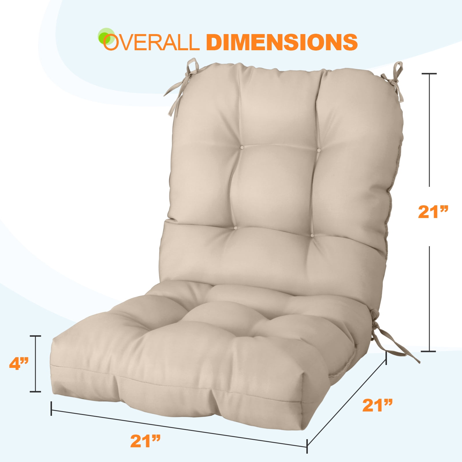 EAGLE PEAK Tufted Outdoor/Indoor Seat/Back Chair Cushion, Set of 2, 42 x 21 in, Beige
