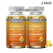 Mulittea Vitamin E 670 mg (1000 IU), 240 Softgels - Natural Antioxidant, Skin & Immune System Support - Naturally-Sourced Vitamin E
