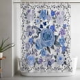 thumbnail image 5 of Blue Flower Shower Curtain, 72" x 72", Spring Retro Blue Rose Floral Plant Branch Wood Grain Waterproof Bathroom Curtain Washable Shower Curtain Set with 12 Hooks, 5 of 9