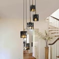 thumbnail image 2 of Black and Gold Dining Room Light Fixture 5-Light Modern Smoked Glass Clsuter Chandelier Black Industrial Kitchen Island Pendant Lights 14.6'' Farmhouse Chandeliers for Dining Room, 2 of 8