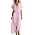 thumbnail image 2 of BRGZLK Womens Shirt Dresses Summer Trendy Solid Color V-Neck Button Down Cardigan Dresses Lightweight Breathable Beach Dress with Pockets Pink XXL, 2 of 7