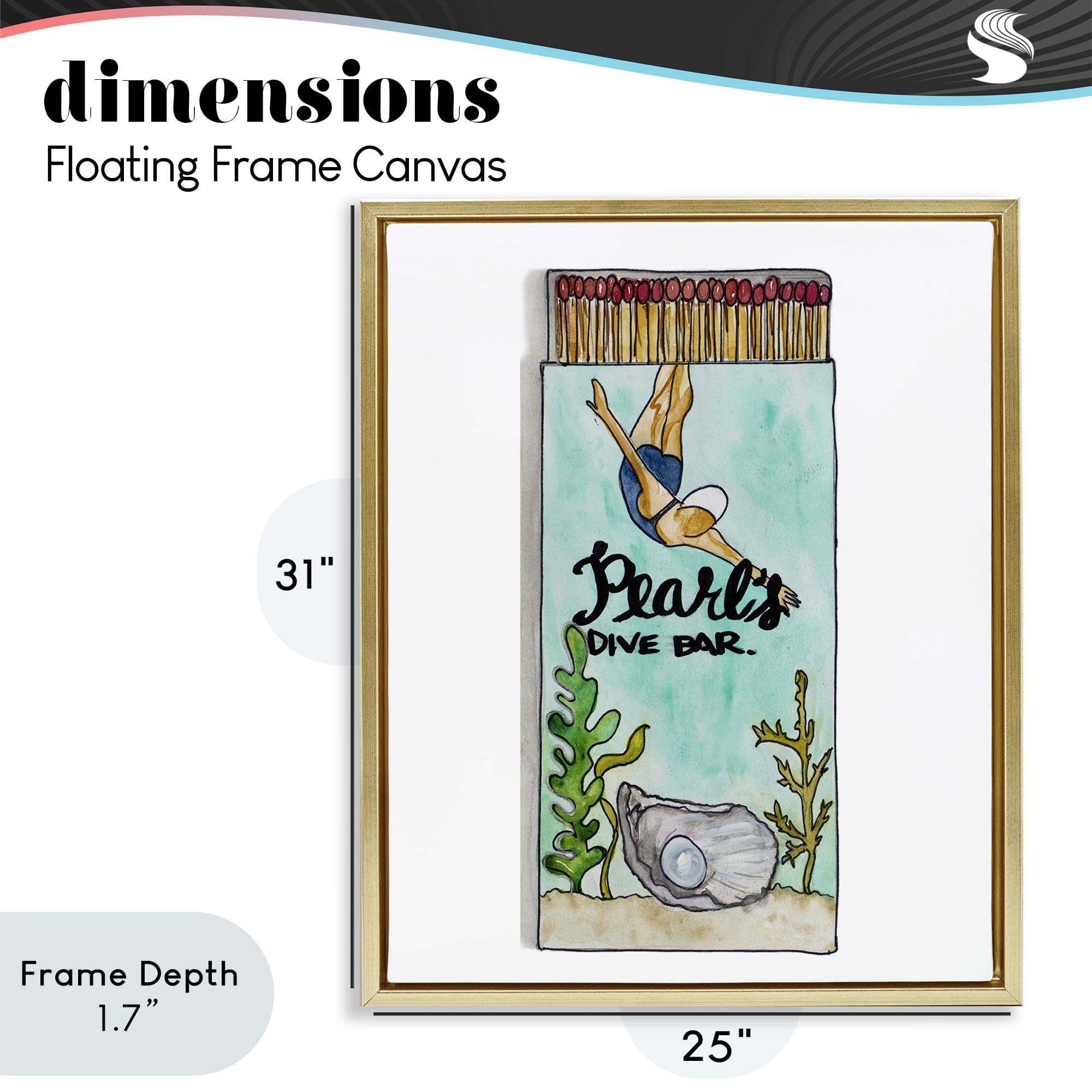 Stupell Industries Pearl Dive Matchbook Gold Framed Floater Canvas Wall Art, design by Nola James