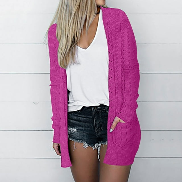 AherBiu Cardigan Léger pour Femmes Longueur Plus Décontracté Crochet Ouvert devant avec Poches
