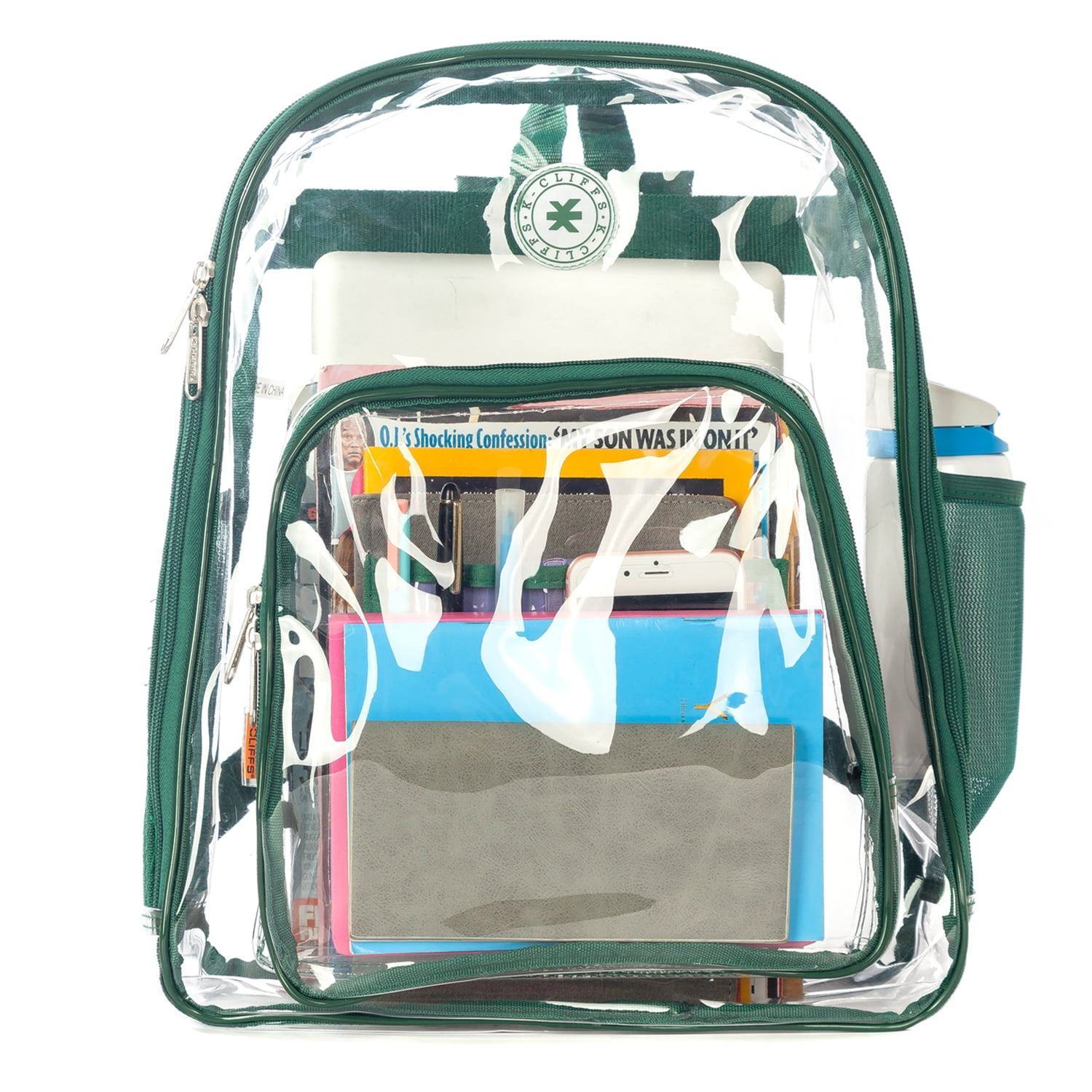 K Cliffs Unisex Heavy Duty Clear Backpack with Green Trim Walmart