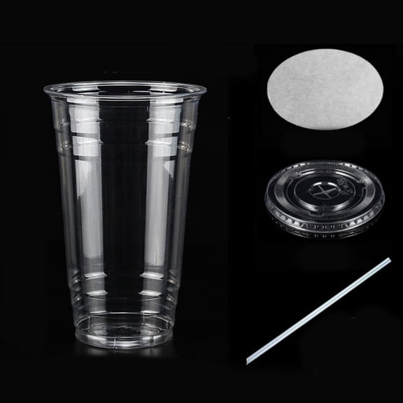 ACDANC 100 Pack - 24 oz Clear Plastic Cups with Lids and Straws,Sturdy & Food Safe Disposable Cups