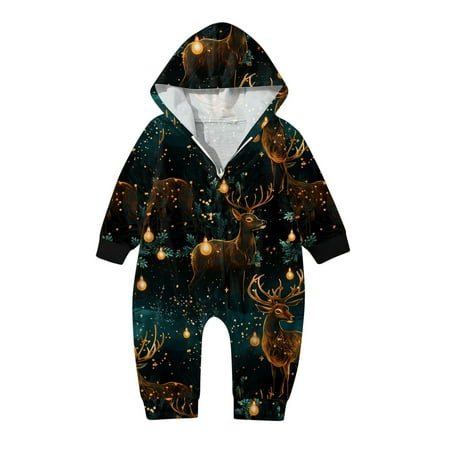 

Dr.Eam Infant Parent Child Christmas Outfits Xmas Matching Family Christmas Outfits Xmas Siamese Pajamas Sets Prints Hooded Romper Zipper Jumpsuit Wear (Baby) Cute Funny Festival Navy 12 M-15 M