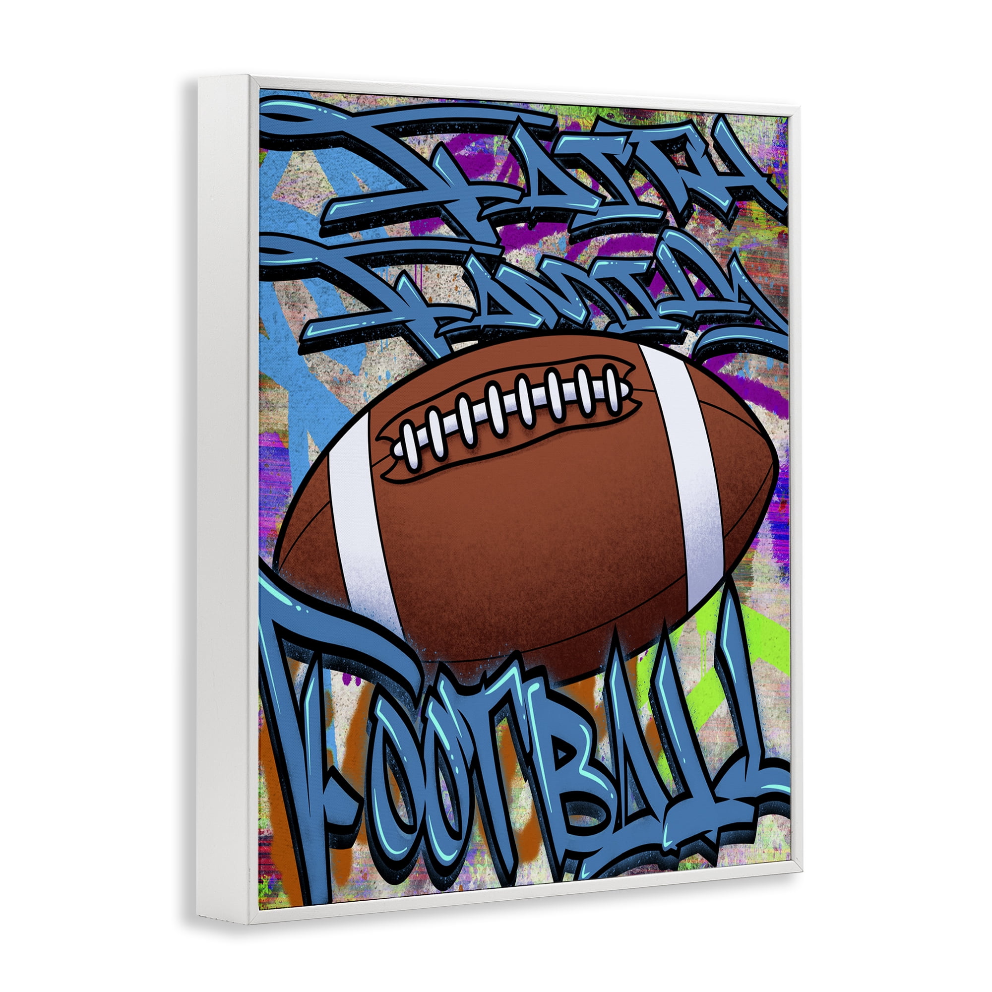 Stupell Industries Faith Family Football Graffiti White Framed Giclee Art, design by Marcus Prime