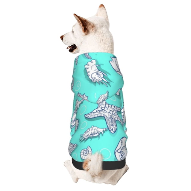 Fotbe Seashell And Starfish Sudadera con Estampado para Perros Pequeños – Suéter con Capucha para Mascotas, Tela Suave de Forro Polar con Bolsillo-Large