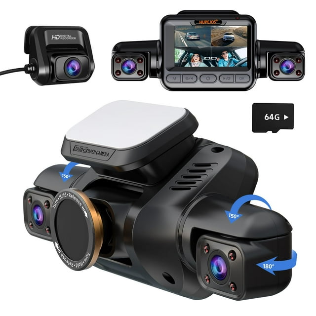 Cámara de salpicadero HUPEJOS V8PLUS de 4 canales 360° 4K UHD con Wi-Fi GPS de 64 GB