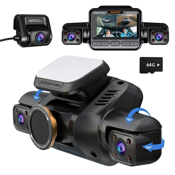Cámara de salpicadero HUPEJOS V8PLUS de 4 canales 360° 4K UHD con Wi-Fi GPS de 64 GB
