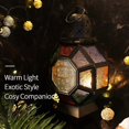 thumbnail image 2 of Retro Iron Candle Lantern, Portable Moroccan Wrought Iron Stained Glass Candle Holder Hanging Lamp Horse Light Wind Lantern for Home Decor Ramadan Bl, 2 of 4
