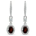 thumbnail image 2 of Garnet & CZ 7x5mm Oval Halo Leverback Dangle Earrings in 925 Sterling Silver, 2 of 3