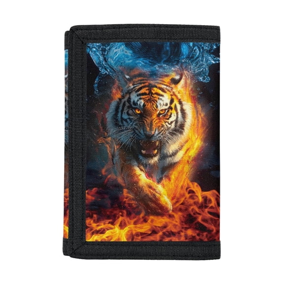 POLERO Fire Water Tiger Theme Children's Wallet for Sports, Polyester Kids Trifold Wallet with Protective Slim Money Organizer