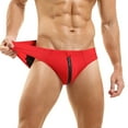 thumbnail image 2 of XDZJLR Swim Briefs Men With Front Zipper Opening Color Blocking Beach Swimming Pants Soft Beachwear Red, 2 of 5