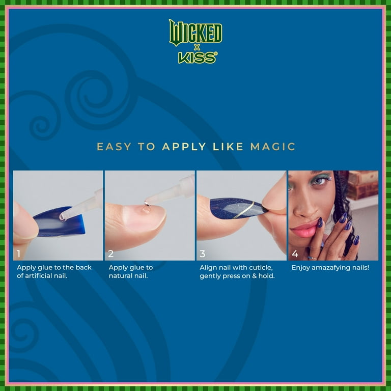 WICKED X KISS Press on Nails, Shiz Chemistry Club, Blue, Medium