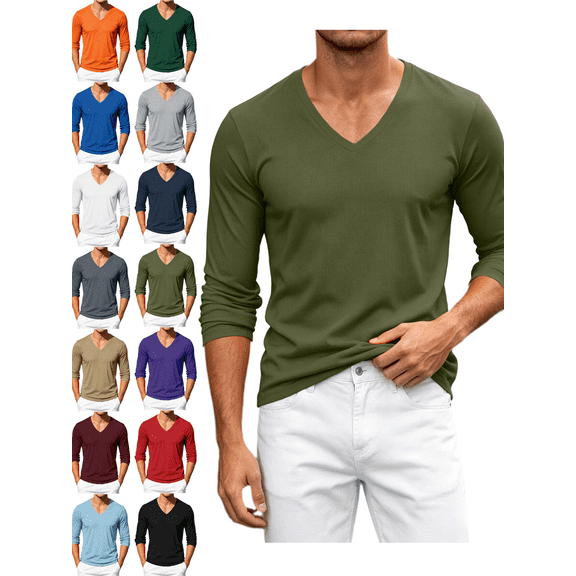 Long Shirts for Men V Neck Slim Fit Shirt Moisture Wicking Lightweight Tops for Daily Work and Outdoor Athletic Wear