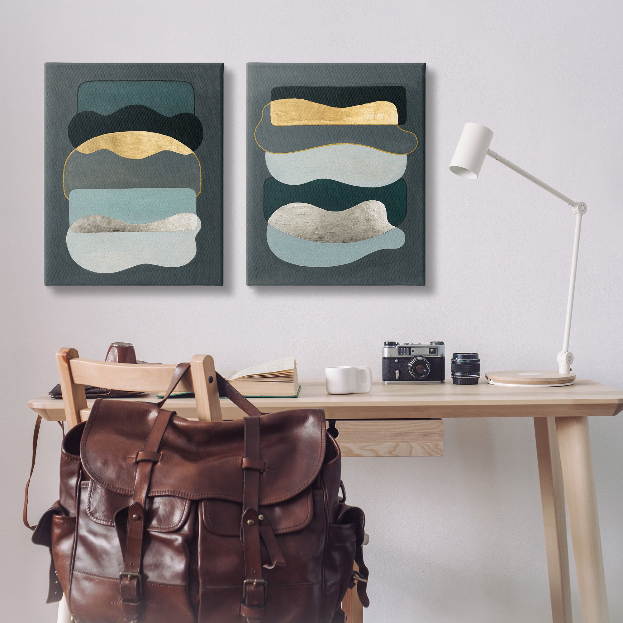 Stupell Industries Shapes with Glam Details Abstract Painting Gallery Wrapped Canvas Art Print Wall Art, 24 x 30, Set of 2