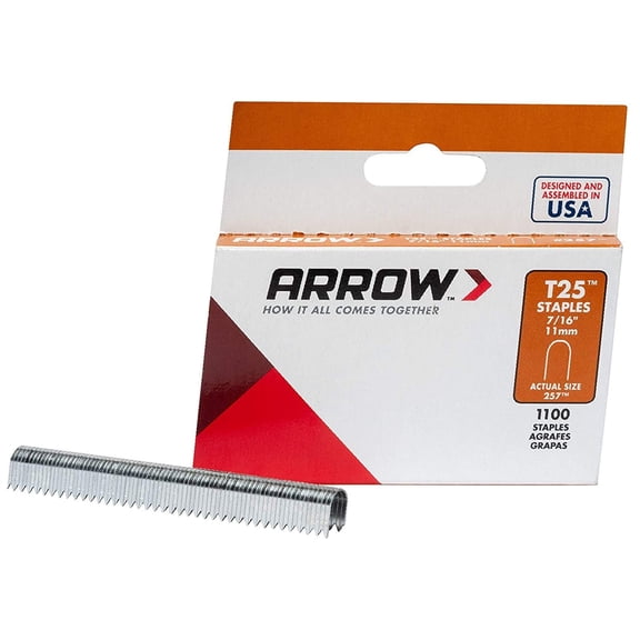 Arrow Fastener T25/T2025 Staples - 7/16 Inch, Silver - 1,100 Count, 5 Pack