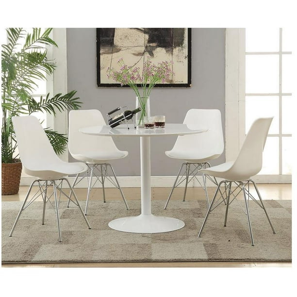 Tulip Pedestal Table And 4 White Chairs, White Round Dining Set For 4