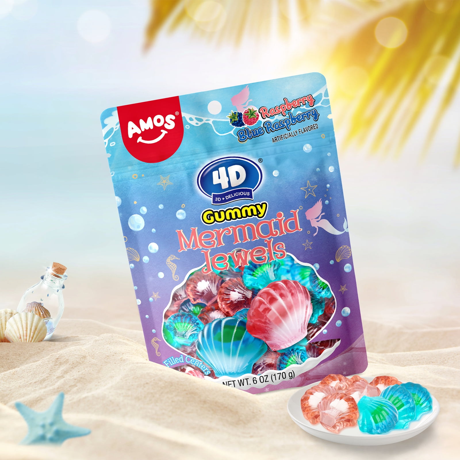 Amos 4D Gummy Mix Bulk Candy Raspberry & Blueberry, Mermaid Jewels