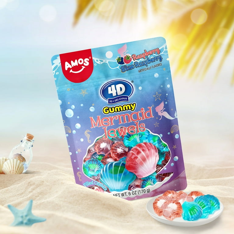 Amos 4D Gummy Mix Bulk Candy Raspberry & Blueberry, Mermaid Jewels