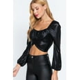 thumbnail image 5 of Global Brand License Long Sleeve Ruched Metallic Knit Top, Black, L, 5 of 5
