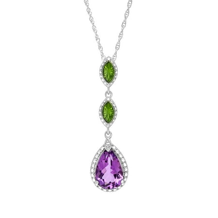 2 3/4 ct Amethyst Drop Pendant Necklace in Sterling Silver