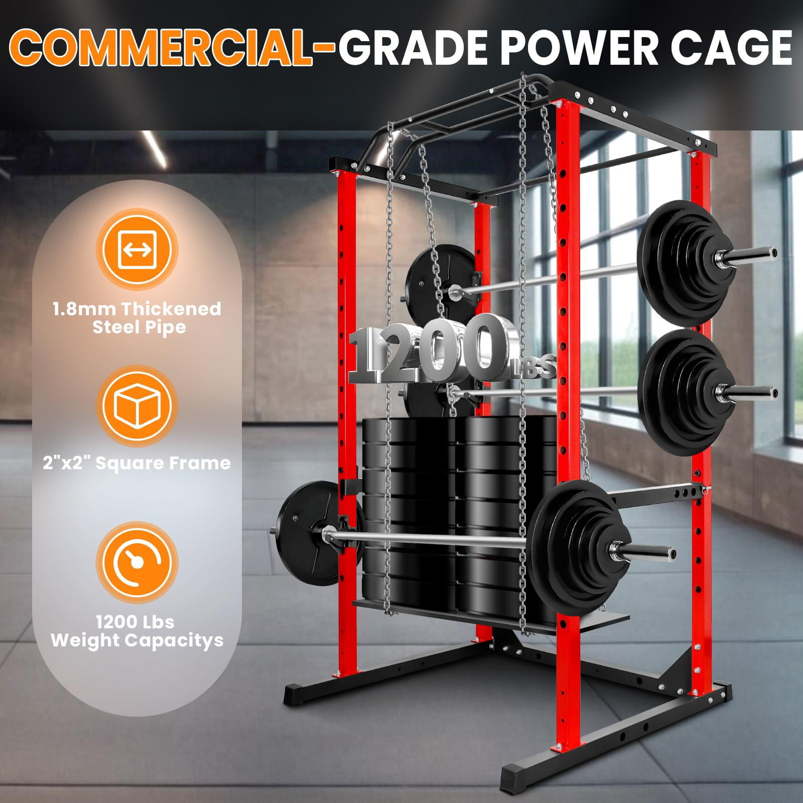 Tanfengu 1200 lbs Stable Pull Up Station, Adjustable Thick Steel Power Cage, 2"x2" Square Frame Squat Stand for Home Gym, Red