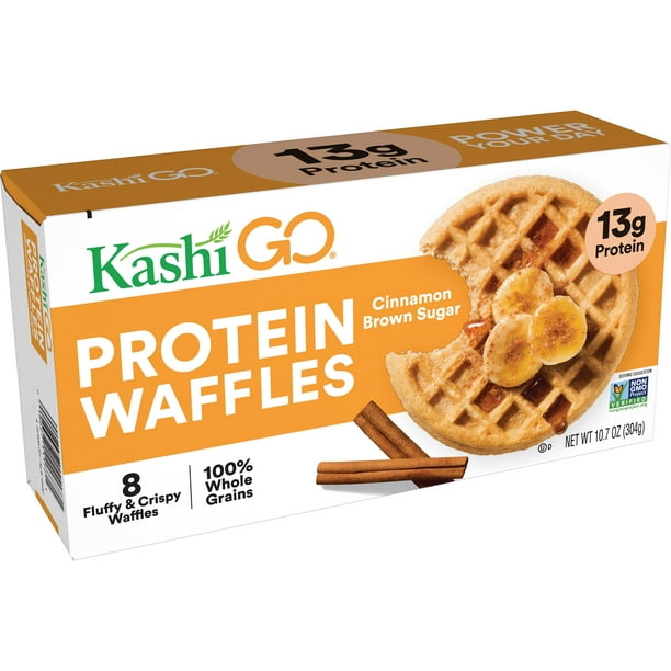 Kashi Go Frozen Protein Waffles Whole Grain Waffles Cinnamon Brown Sugar 10 7oz Box Walmart Com