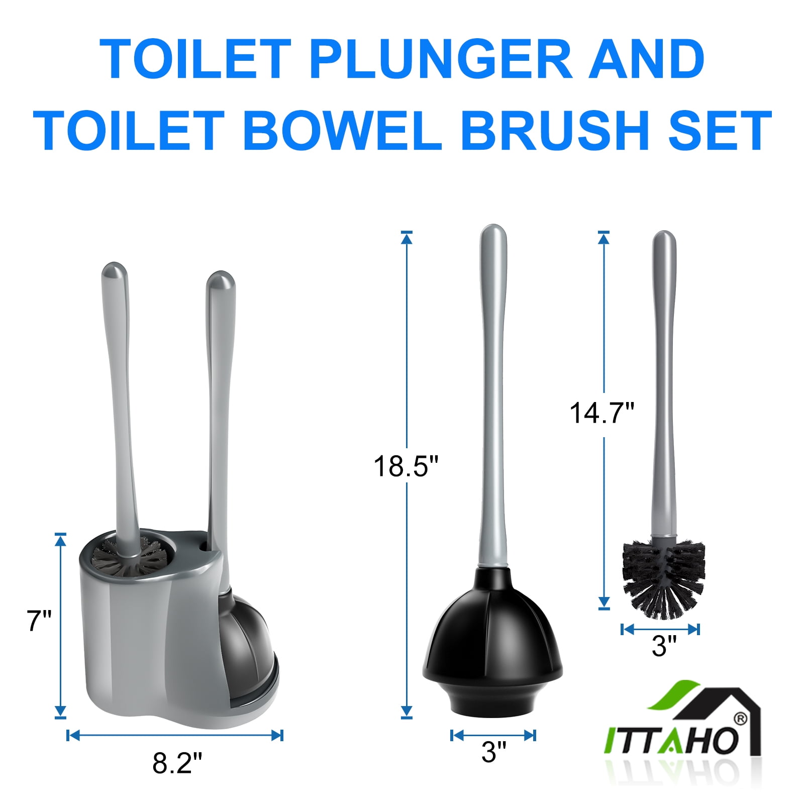 ITTAHO 2-in-1 Toilet Plunger & Toilet Bowl Brush Set, Bathroom Cleaning Tool with Holder