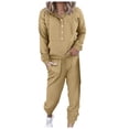 thumbnail image 2 of WULMLEO Women 2 Piece Tracksuit Outfits Half Button Drawstring Hoodies & Jogger Pants Long Sleeve Casual Loungewear Sets Khaki 2XL, 2 of 7