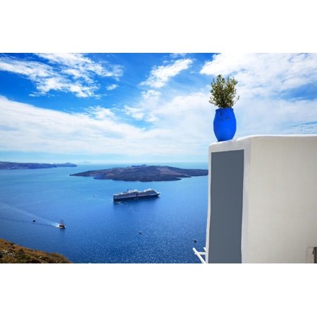 The View on Aegean Sea and Cruise Ship, Santorini Island, Greece Print Wall Art By (Best Greek Island Cruises Reviews)
