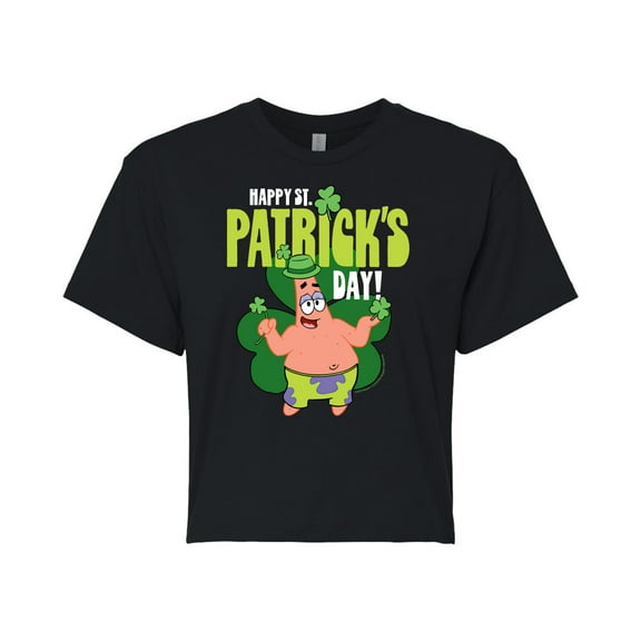SpongeBob SquarePants - Happy St. Patricks Day - Juniors Cropped Cotton Blend T-Shirt