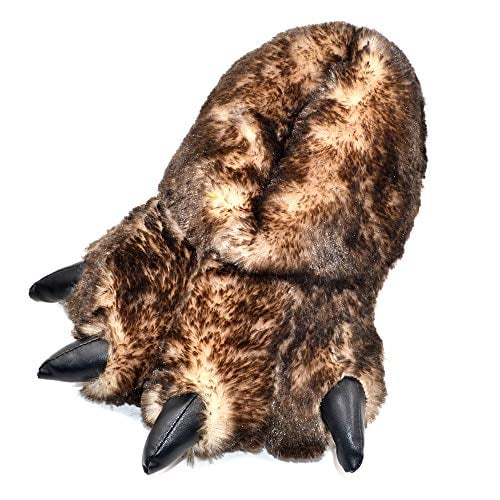 Millffy Funny Slippers Grizzly Bear Stuffed Animal Furry Claw Paw Slippers Toddlers, Kids & Adults Costume Footwear (Large - (Women’s Size), Brown Tip Claw)