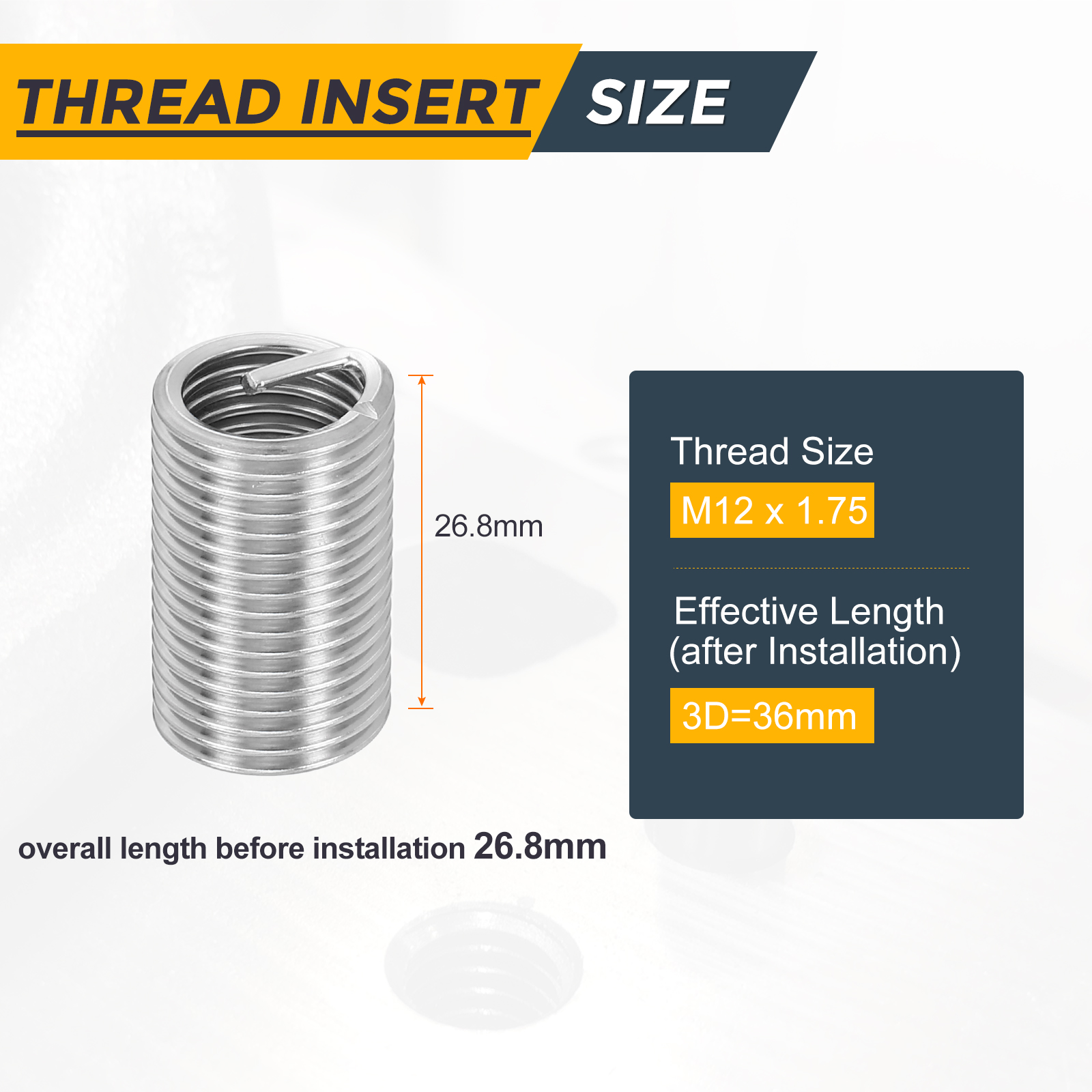 Uxcell 30pcs Wire Thread Inserts M12 x 1.75 x 3D Metric Helical Threaded Sleeve