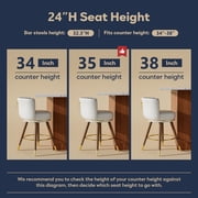 Ninecer Bar Stools Set of 2, 24 Swivel Kitchen Counter Stools with Round Seat, Low Backs, Wooden Legs, White PU Leather Barstools for Kitchen Island