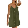 thumbnail image 1 of Fridja Lady V-neck Solid Color Loose Sleeveless Sling Button Short Dress, 1 of 7