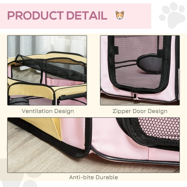 PawHut 37 Folding Soft Pet Playpen Kennel Puppy Cat Dog Exercise Crate Pink