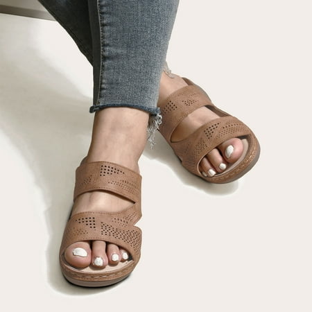 

HOMBOM Slippers For Women Indoor And Outdoor Women s Leisure Vacation Comfortable Hollow Open Toe Wedge Beach Sandals