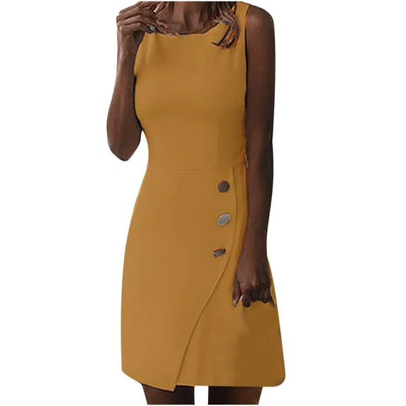 TIHLMK Womens Dresses Women Fashion Summer Sleeveless Casual Solid O-Neck Knee-Length Women's Dress