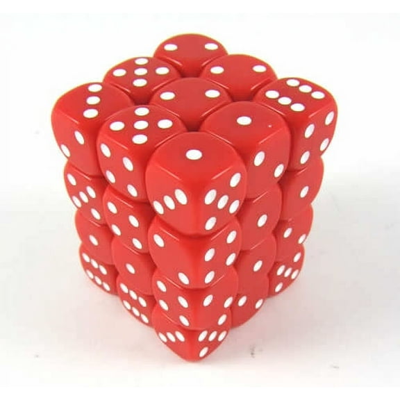 Red Opaque Deluxe Dice with White Pips D6 12mm (1/2in) Pack of 36 Koplow Games