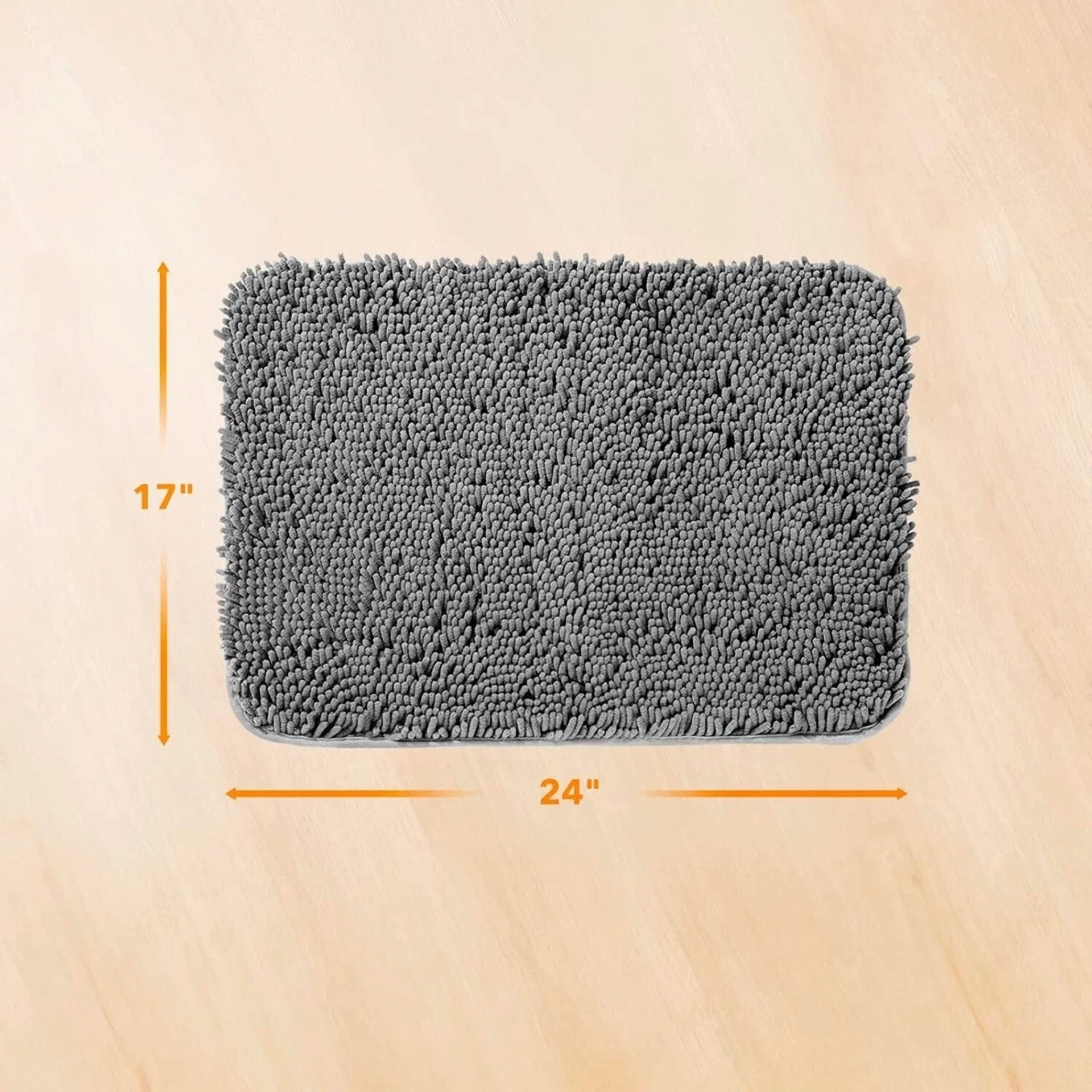 Bathroom Rug Mat, 24'' X 17'', Luxury Chenille Shaggy Non-Slip Bath Rugs, Grey