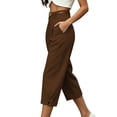 thumbnail image 5 of Mifsaly Dressy Capri Pants for Women Wide Leg Work Capris Pleated Front Cuffed Hem Business Casual Office Cropped Bottoms with Pockets Brown,XXL, 5 of 6